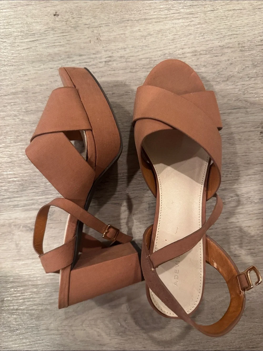 Womens Brown Crisscross Block Heel Sandals